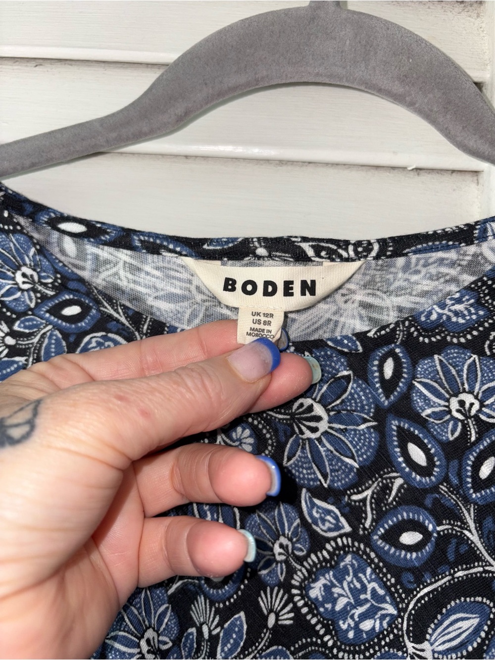 Boden Faux Wrap Jersey Midi Dress 8 Blue Floral Paisley Side Tie Modal - Picture 4 of 7